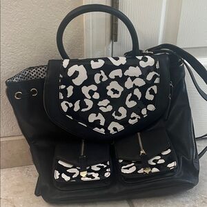 Gianni Bini Black and White Leopard Print Backpack